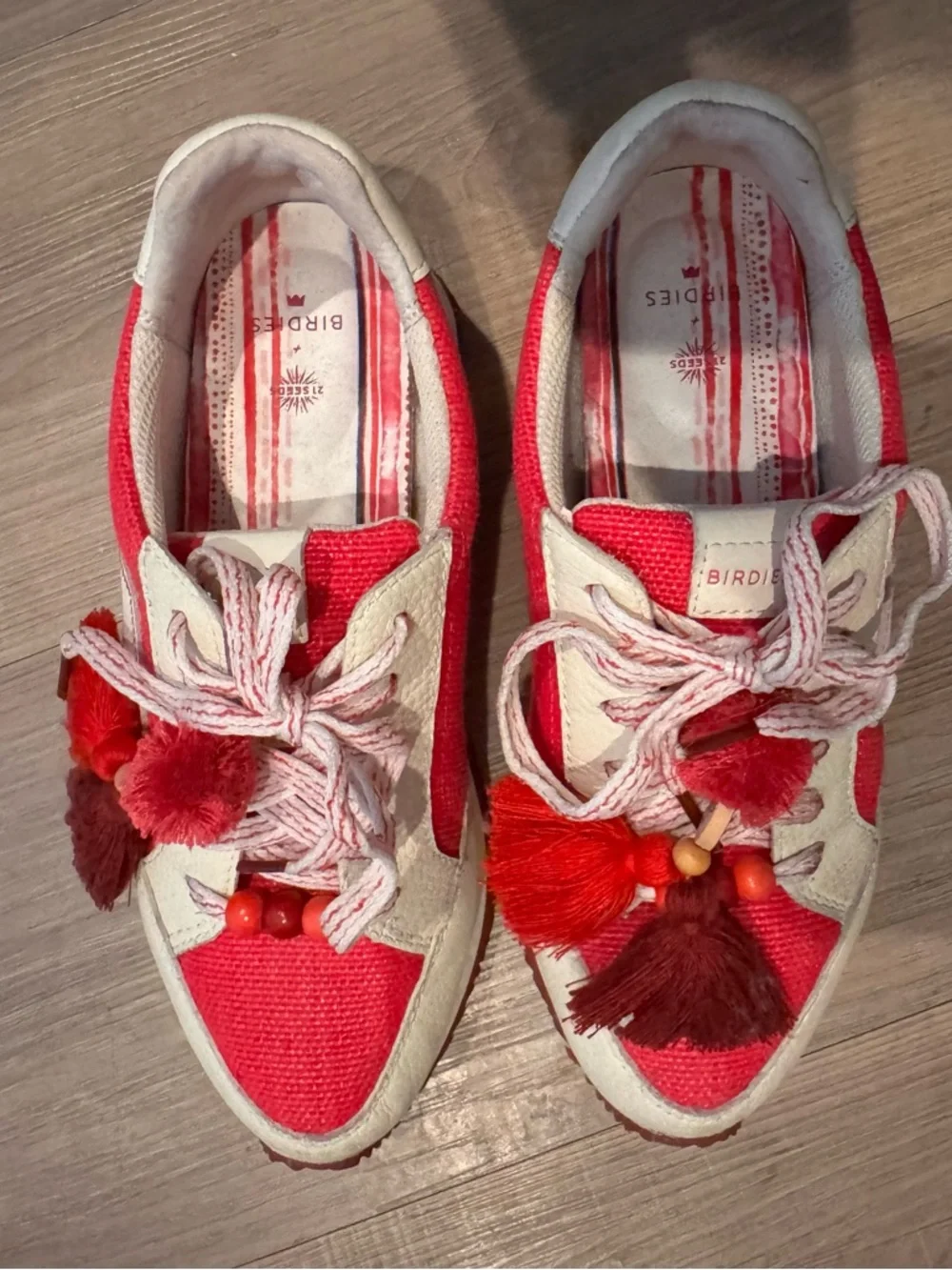 Birdies x21 Seeds limited edition Women's Pink & White Tassel Sneakers